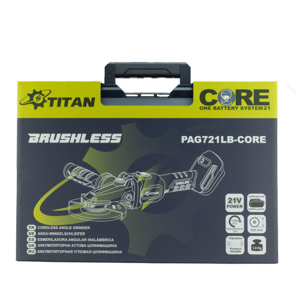 Titan PAG721LB-Core Flachkopf Akku-Winkelschleifer 21 V