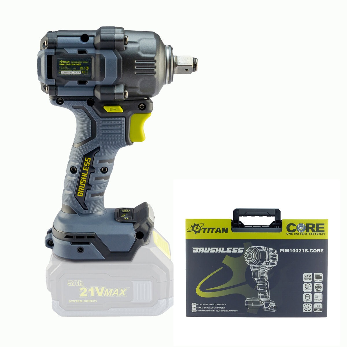 TITAN PIW10021B-CORE Akku-Schlagschrauber 21 V 1000 Nm brushless, 59,90