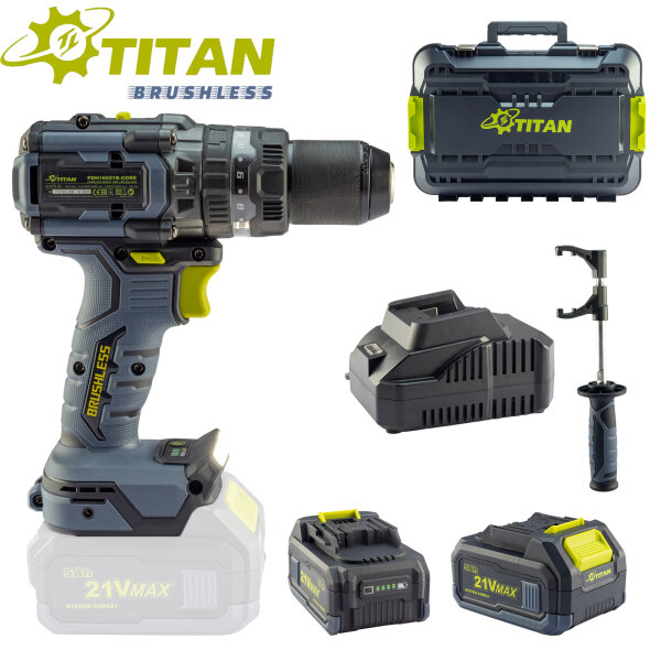 Titan Akku Schlagbohrschrauber PDH16021B-Core | 2x 5Ah + Ladegerät