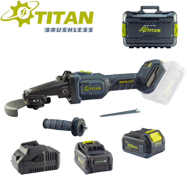 Titan Flachkopf Winkelschleifer Titan PAG721LB-Core Set + 2 Akkus
