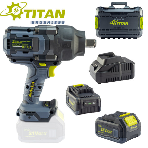 TITAN Akku Schlagschrauber PIW20021B-CORE Set 2000 Nm | 2× 5 Ah + Ladegerät
