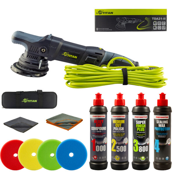 Exzenter Poliermaschine TDA21 II im Luxus Set  4 x Menzerna Politur  4 x Polierschwamm Ø 125mm